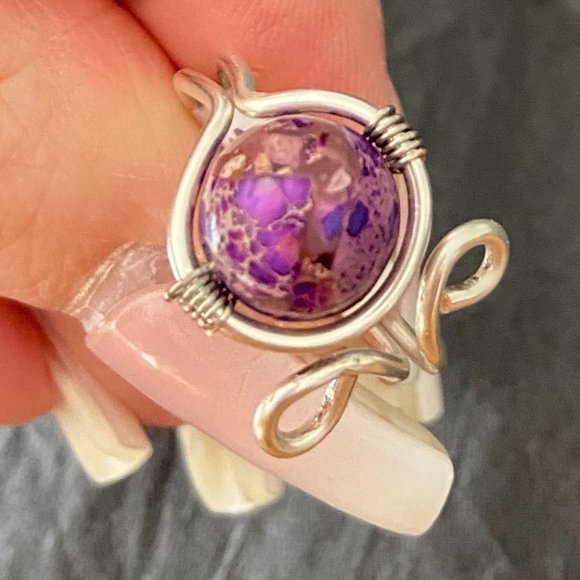 Stunning Purple Imperial Jasper (Gemstone) Wire Wrapped Ring Size 7 - Picture 5 of 11